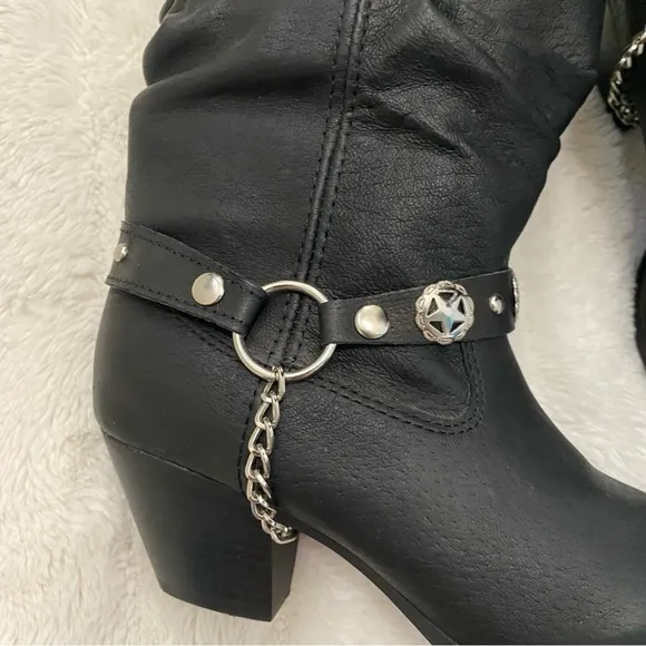 Dingo Leather Cowgirl Slouch Boots Black Size 5.5