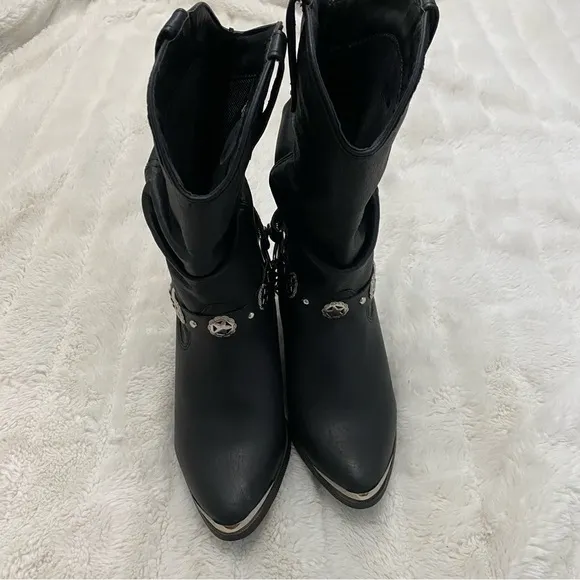 Dingo Leather Cowgirl Slouch Boots Black Size 5.5