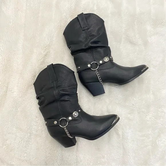 Dingo Leather Cowgirl Slouch Boots Black Size 5.5