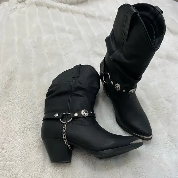 Dingo Leather Cowgirl Slouch Boots Black Size 5.5