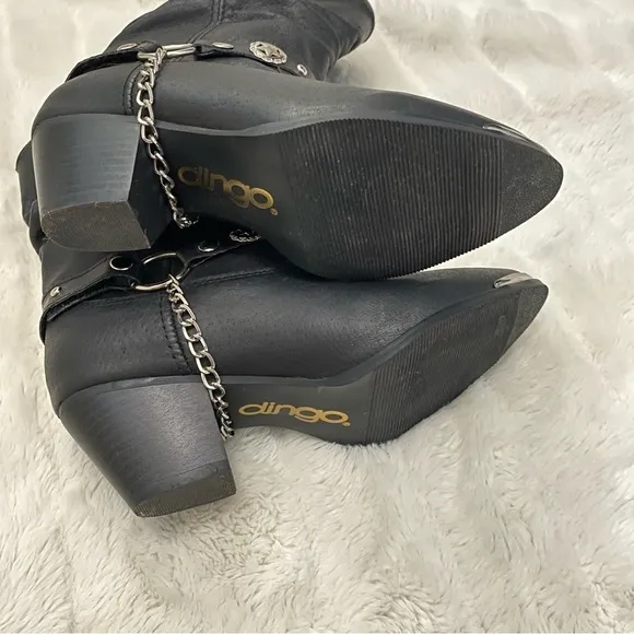 Dingo Leather Cowgirl Slouch Boots Black Size 5.5