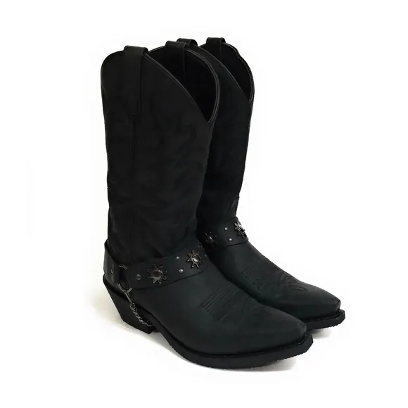 DINGO Mens Black Leather Cowboy Boots Size 8.5 EW
