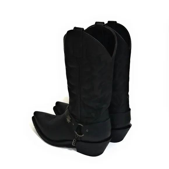 DINGO Mens Black Leather Cowboy Boots Size 8.5 EW