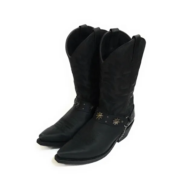 DINGO Mens Black Leather Cowboy Boots Size 8.5 EW