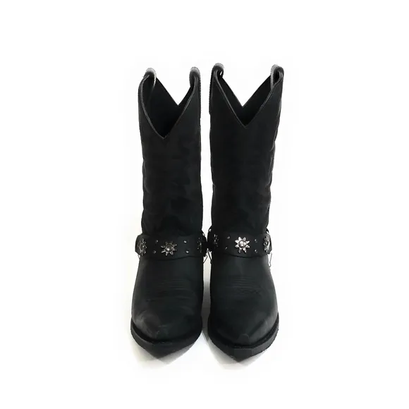 DINGO Mens Black Leather Cowboy Boots Size 8.5 EW