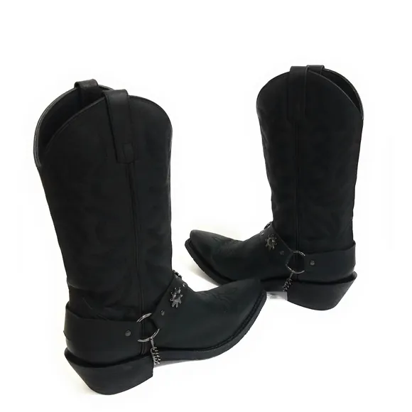 DINGO Mens Black Leather Cowboy Boots Size 8.5 EW