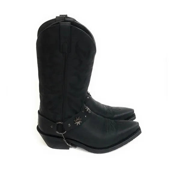 DINGO Mens Black Leather Cowboy Boots Size 8.5 EW