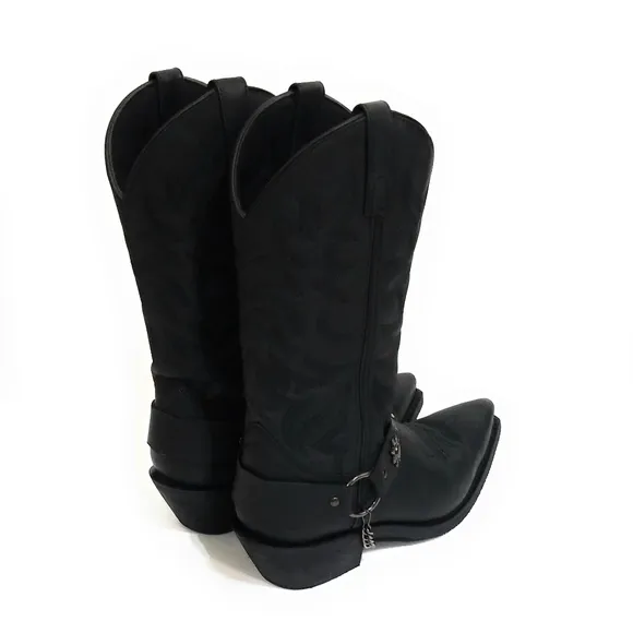 DINGO Mens Black Leather Cowboy Boots Size 8.5 EW