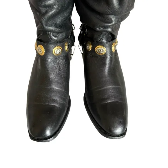 Dingo Olivia Harness Round Toe Black Leather Cowgirl Western Heeled Boots Womens