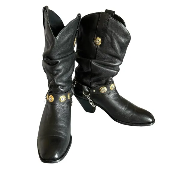 Dingo Olivia Harness Round Toe Black Leather Cowgirl Western Heeled Boots Womens