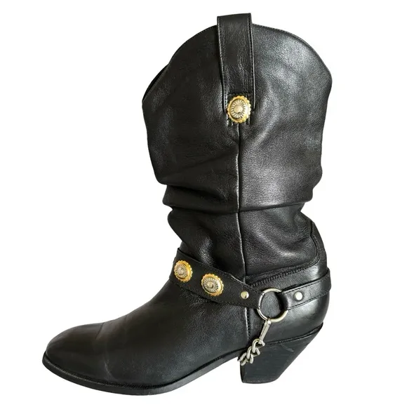 Dingo Olivia Harness Round Toe Black Leather Cowgirl Western Heeled Boots Womens