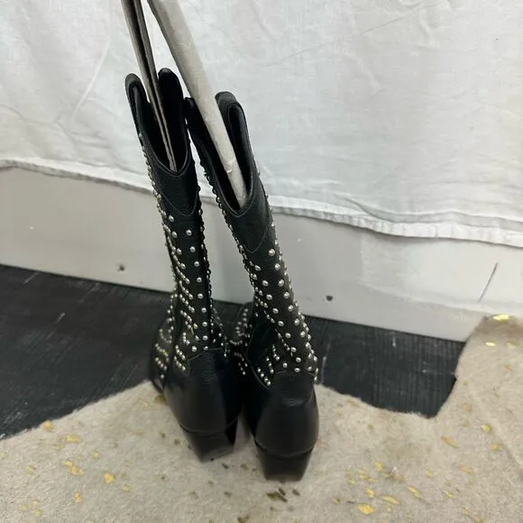 Dingo vintage leather studded heeled rockstar black motorcycle cowboy boots 8.5