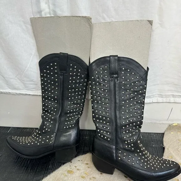 Dingo vintage leather studded heeled rockstar black motorcycle cowboy boots 8.5