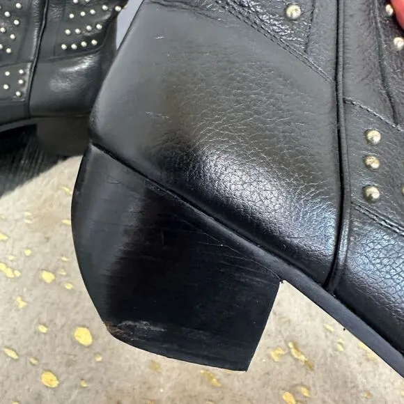 Dingo vintage leather studded heeled rockstar black motorcycle cowboy boots 8.5