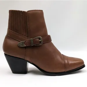 Dingo Western Cowgirl Buckle Strap Ankle Boot Leather Square Toe Pull On 6.5