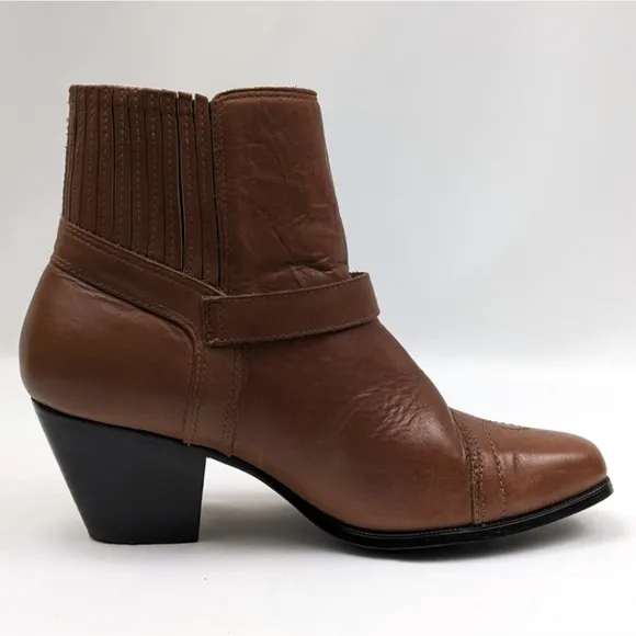 Dingo Western Cowgirl Buckle Strap Ankle Boot Leather Square Toe Pull On 6.5