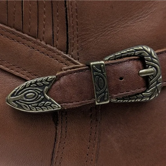 Dingo Western Cowgirl Buckle Strap Ankle Boot Leather Square Toe Pull On 6.5