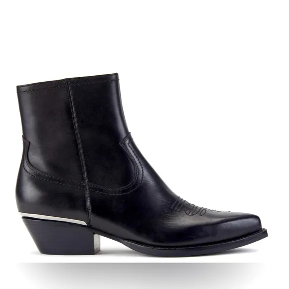 DKNY LUKAS WESTERN BOOTIES COWBOY SMOOTH WOMEN BOOTS CALF LEA BLACK COLOR SIZE 6