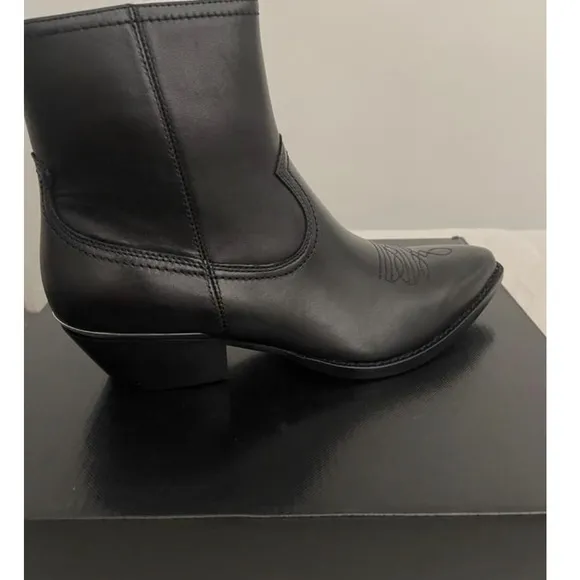 DKNY LUKAS WESTERN BOOTIES COWBOY SMOOTH WOMEN BOOTS CALF LEA BLACK COLOR SIZE 6