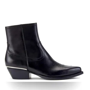 DKNY LUKAS WESTERN BOOTIES COWBOY SMOOTH WOMEN BOOTS CALF LEA BLACK COLOR SIZE 6