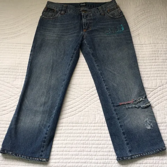 Dolce &amp; Gabbana Straight Leg Crop Distressed Denim Jeans 24