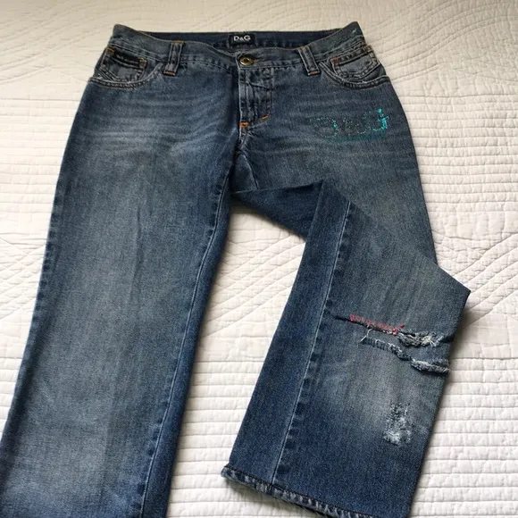 Dolce &amp; Gabbana Straight Leg Crop Distressed Denim Jeans 24