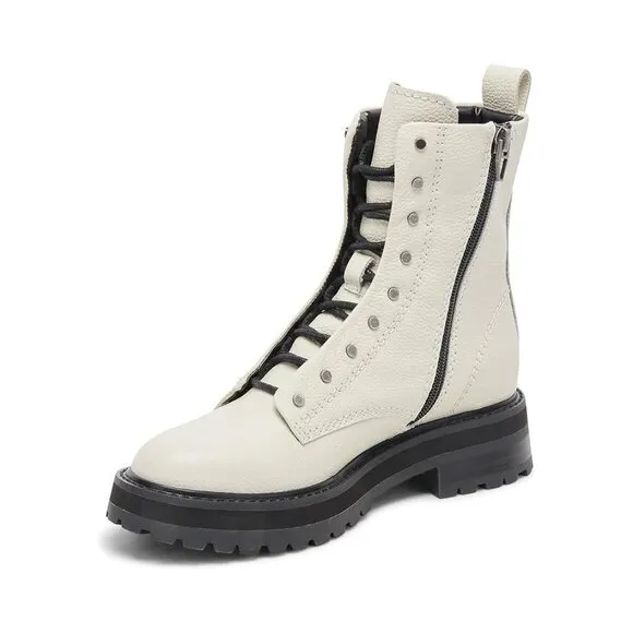 Dolce Vita Boots Ranier White Leather Lace Up Moto Booties