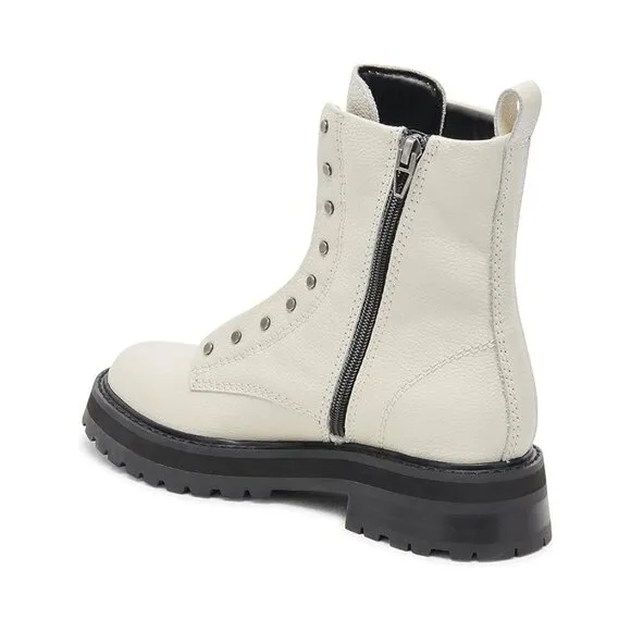 Dolce Vita Boots Ranier White Leather Lace Up Moto Booties
