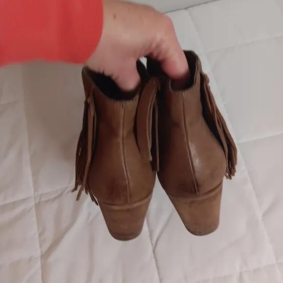 DOLCE VITA Womens Brown Chain Fringed Juneau Toe Block Heel Leather Booties 9.5