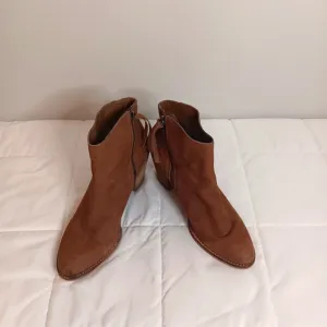 DOLCE VITA Womens Brown Chain Fringed Juneau Toe Block Heel Leather Booties 9.5