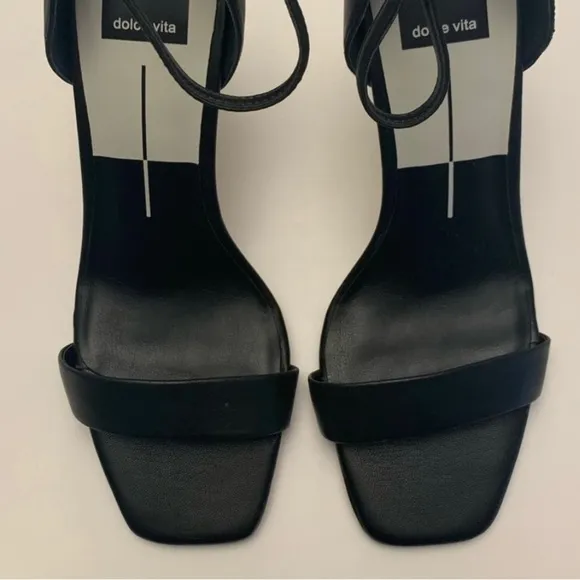 DOLCE VITA Women's Halo Black Leather Ankle Strap Chic Shoes Heels Sandals 6.5