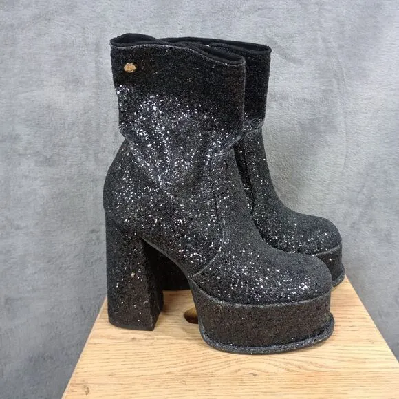 Dolls Kill Shelley's London Sparkle Platform Boots Festival Size 7 Glitter 5&quot;