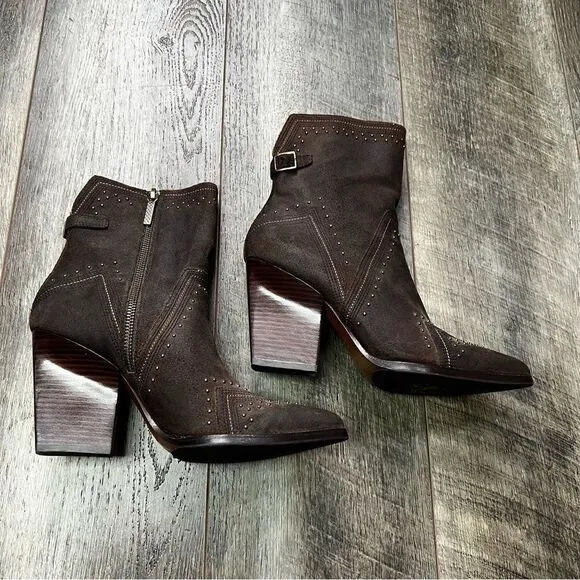 DONALD J. PLINER Vegas Brown Leather Studded Heeled Boots Size 7