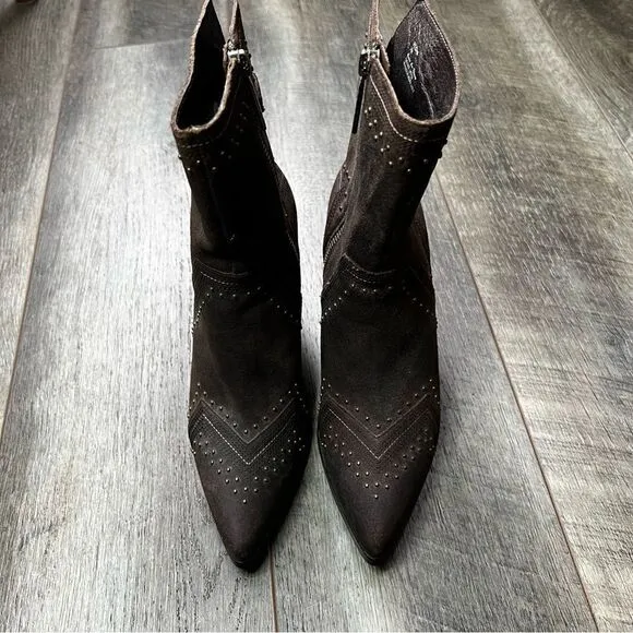 DONALD J. PLINER Vegas Brown Leather Studded Heeled Boots Size 7