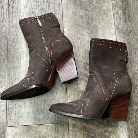 DONALD J. PLINER Vegas Brown Leather Studded Heeled Boots Size 7