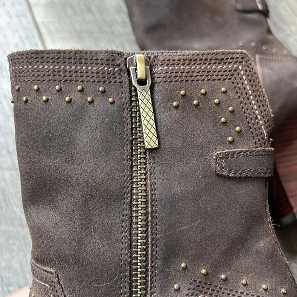 DONALD J. PLINER Vegas Brown Leather Studded Heeled Boots Size 7