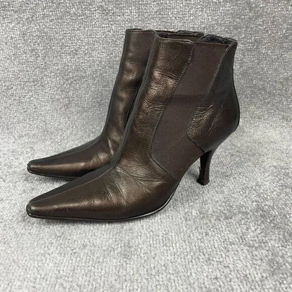 Donald J Pliner 7M Women’s Michi Bronze Leather Ankle Boots Booties Snip Toe