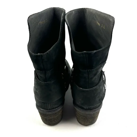 Donald Pliner Ankle Bootie 6 Black Leather Harness Stud Moto Boot Womens