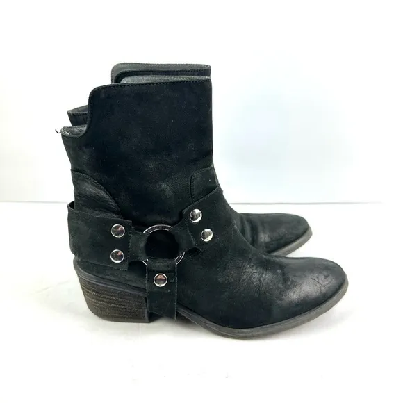 Donald Pliner Ankle Bootie 6 Black Leather Harness Stud Moto Boot Womens