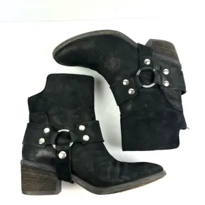 Donald Pliner Ankle Bootie 6 Black Leather Harness Stud Moto Boot Womens