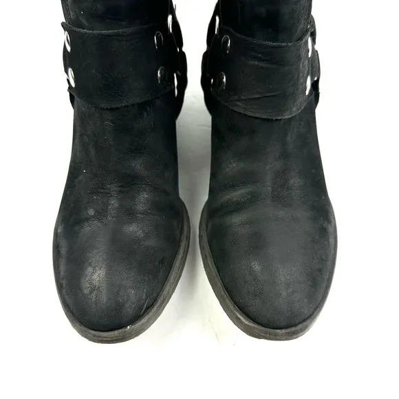Donald Pliner Ankle Bootie 6 Black Leather Harness Stud Moto Boot Womens