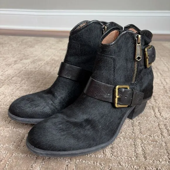 Donald Pliner Western Couture Collection Dalis Ankle Boots Black Pony Hair 6.5