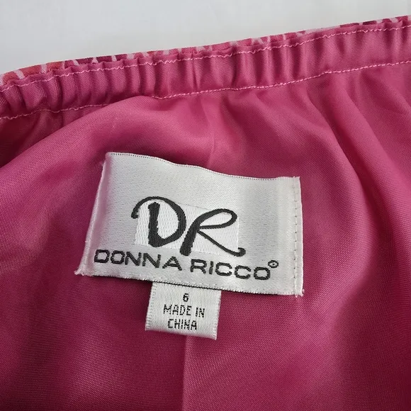 Donna Ricco Women Size 6 Top Elastic Ruffled Skirt Pink Animal Print Lightweight