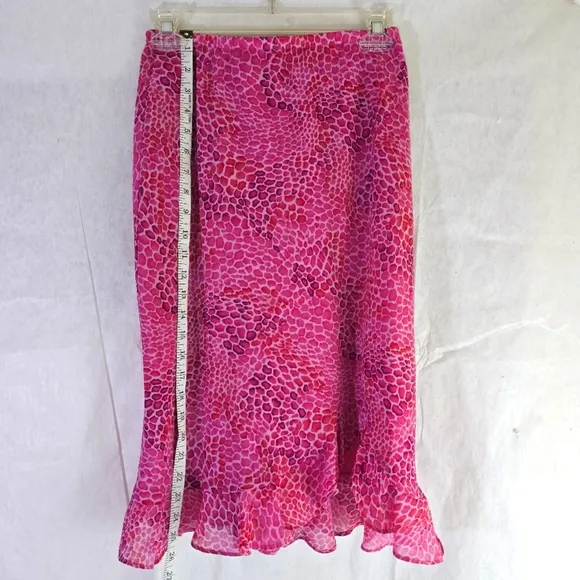 Donna Ricco Women Size 6 Top Elastic Ruffled Skirt Pink Animal Print Lightweight