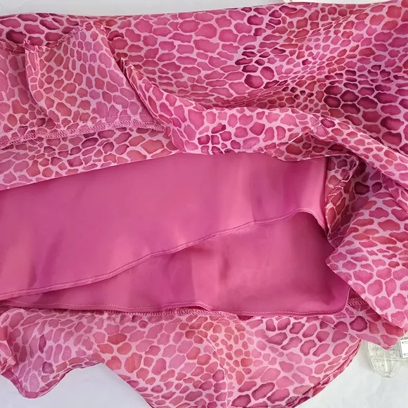 Donna Ricco Women Size 6 Top Elastic Ruffled Skirt Pink Animal Print Lightweight