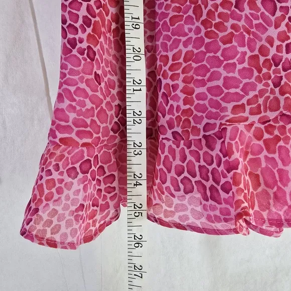 Donna Ricco Women Size 6 Top Elastic Ruffled Skirt Pink Animal Print Lightweight