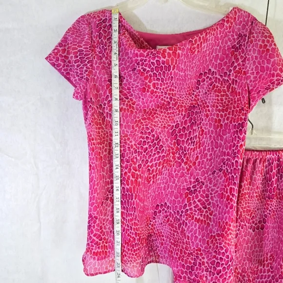 Donna Ricco Women Size 6 Top Elastic Ruffled Skirt Pink Animal Print Lightweight