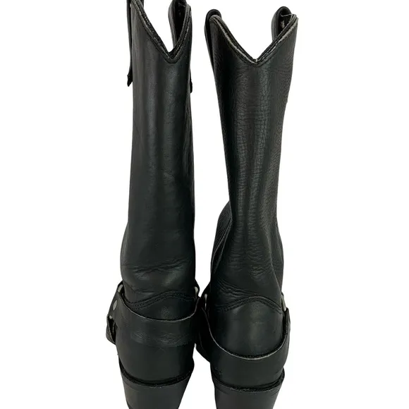 Double H Black Leather Motorcycle Boots with Harness