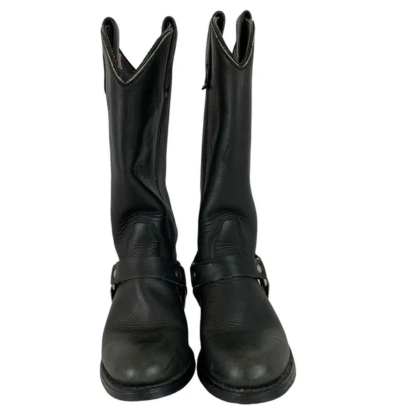 Double H Black Leather Motorcycle Boots with Harness