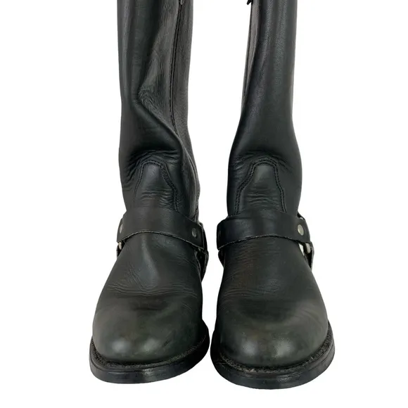 Double H Black Leather Motorcycle Boots with Harness